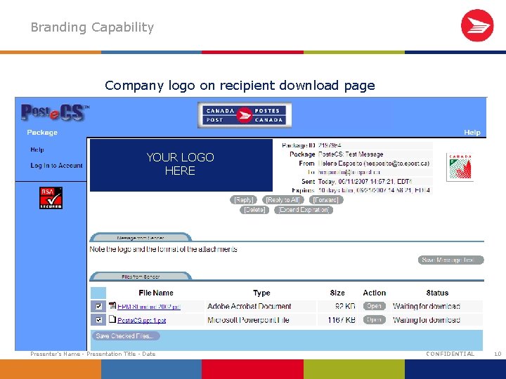 Branding Capability Company logo on recipient download page YOUR LOGO Your. HERE Logo Here