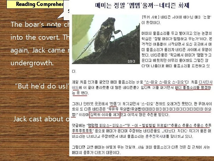 vocal Reading Comprehension 3 a(p. 113) sound of an animal The boar’s note changed