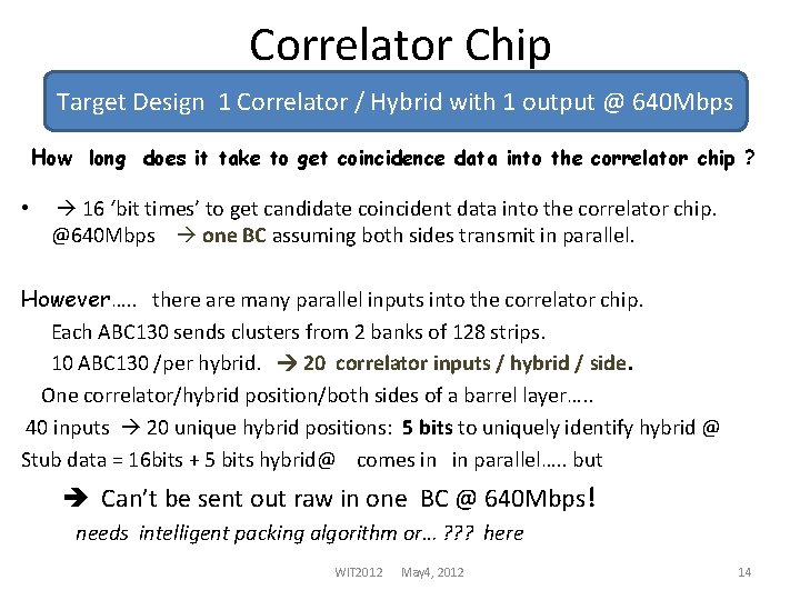 Correlator Chip Target Design 1 Correlator / Hybrid with 1 output @ 640 Mbps
