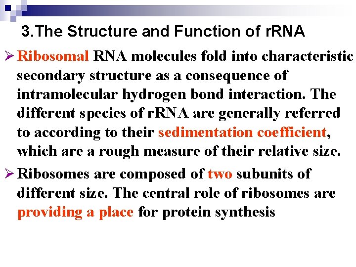3. The Structure and Function of r. RNA Ø Ribosomal RNA molecules fold into