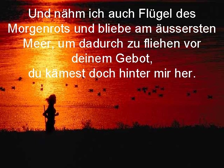 Und nähm ich auch Flügel des Morgenrots und bliebe am äussersten Meer, um dadurch