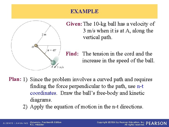 EXAMPLE Given: The 10 -kg ball has a velocity of 3 m/s when it