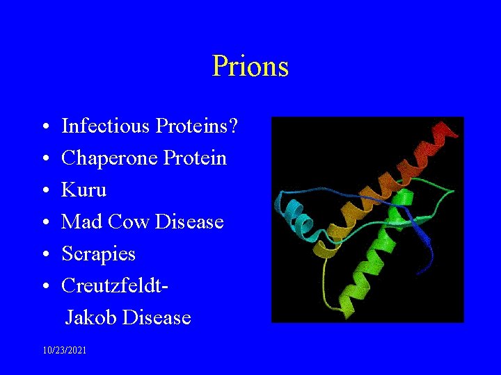 Prions • • • Infectious Proteins? Chaperone Protein Kuru Mad Cow Disease Scrapies Creutzfeldt.