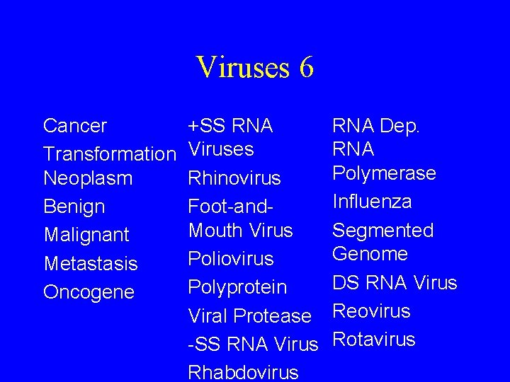 Viruses 6 Cancer Transformation Neoplasm Benign Malignant Metastasis Oncogene +SS RNA Viruses Rhinovirus Foot-and.