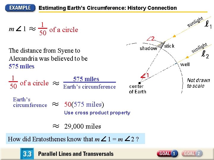 Estimating Earth’s Circumference: History Connection m 1 1 50 of a circle The distance