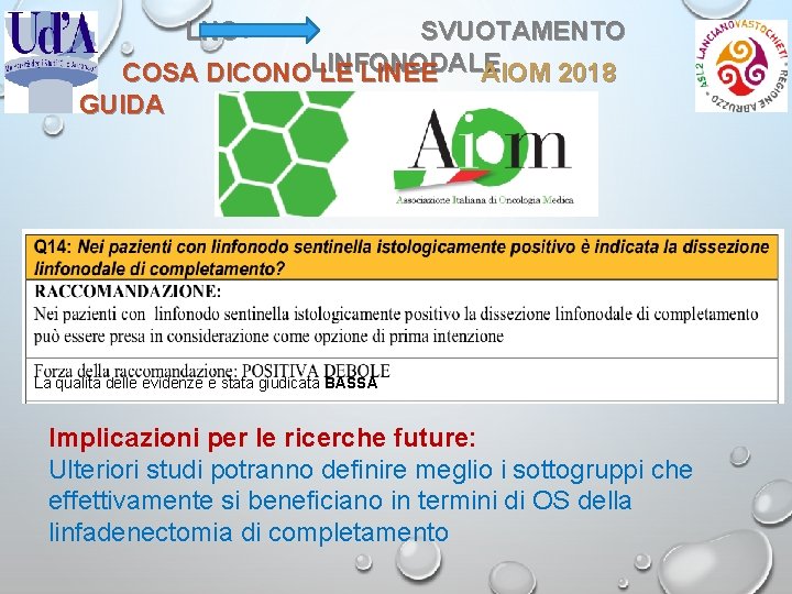 LNS+ SVUOTAMENTO AIOM 2018 COSA DICONOLINFONODALE LE LINEE GUIDA La qualita delle evidenze e