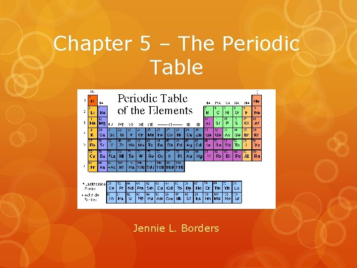 Chapter 5 – The Periodic Table Jennie L. Borders 