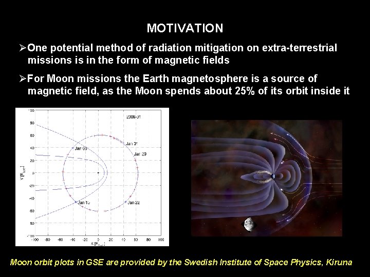 MOTIVATION ØOne potential method of radiation mitigation on extra-terrestrial missions is in the form