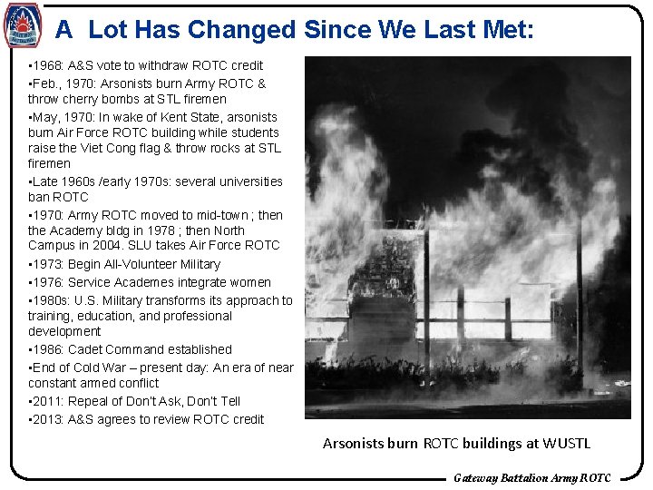 A Lot Has Changed Since We Last Met: • 1968: A&S vote to withdraw