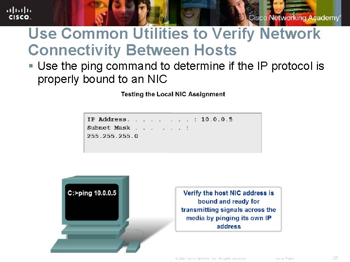 Use Common Utilities to Verify Network Connectivity Between Hosts § Use the ping command