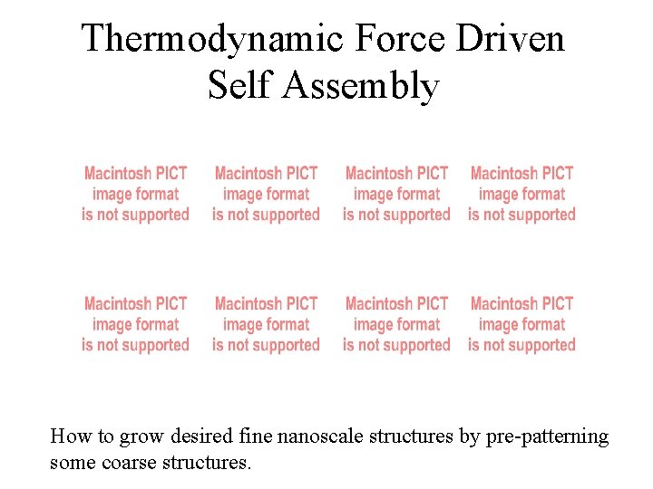 Thermodynamic Force Driven Self Assembly How to grow desired fine nanoscale structures by pre-patterning Thermodynamic Force Driven Self Assembly How to grow desired fine nanoscale structures by pre-patterning