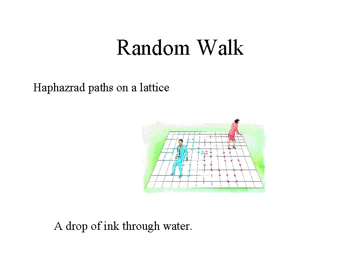 Random Walk Haphazrad paths on a lattice A drop of ink through water. Random Walk Haphazrad paths on a lattice A drop of ink through water.
