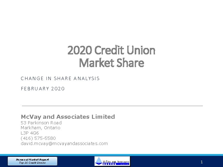 2020 Credit Union Market Share CHANGE IN SHARE ANALYSIS FEBRUARY 2020 Mc. Vay and