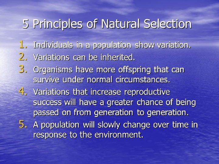What is Natural Selection? Species evolve over time. Natural Selection will occur if: •