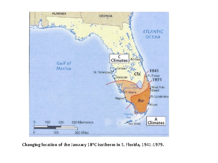 Changing location of the January 18 o. C isotherm in S. Florida, 1941 -1979.