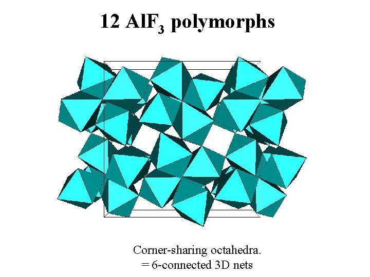 12 Al. F 3 polymorphs Corner-sharing octahedra. = 6 -connected 3 D nets 