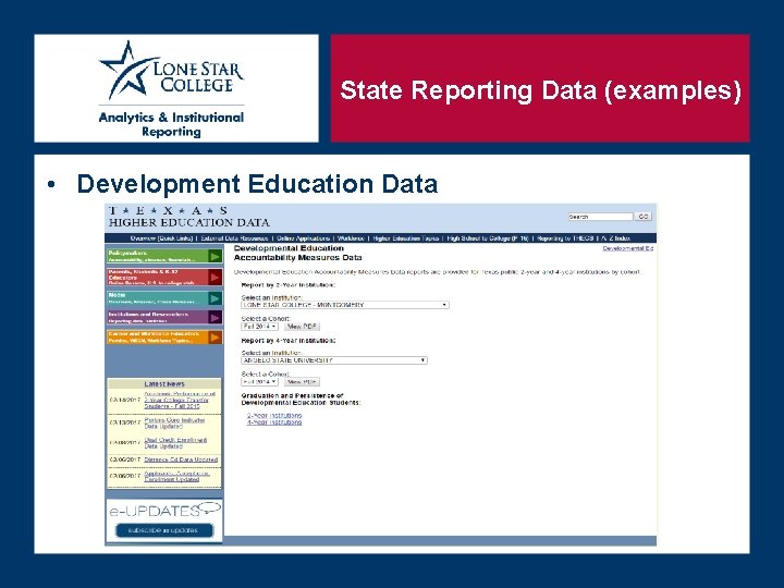 State Reporting Data (examples) • Development Education Data State Reporting Data (examples) • Development Education Data