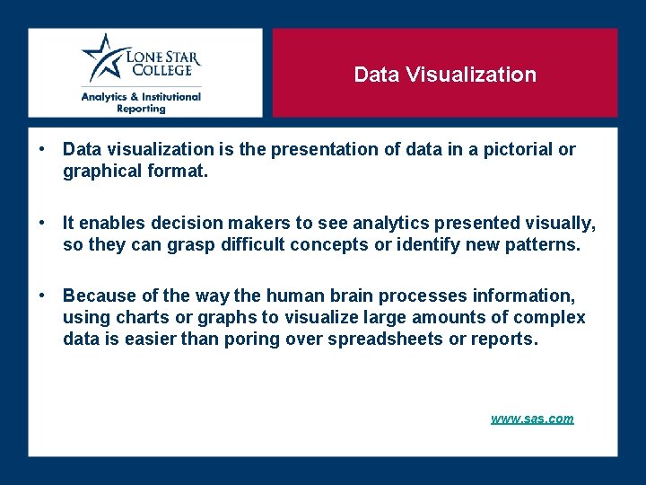 Data Visualization • Data visualization is the presentation of data in a pictorial or Data Visualization • Data visualization is the presentation of data in a pictorial or