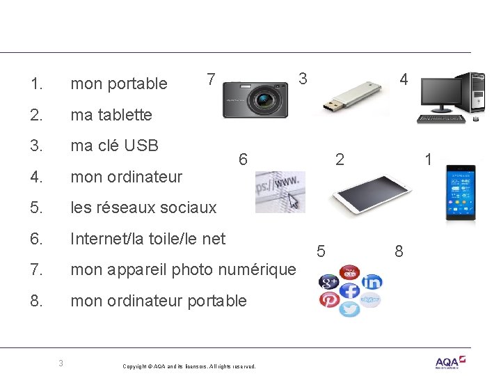 3 7 1. mon portable 2. ma tablette 3. ma clé USB 4. mon