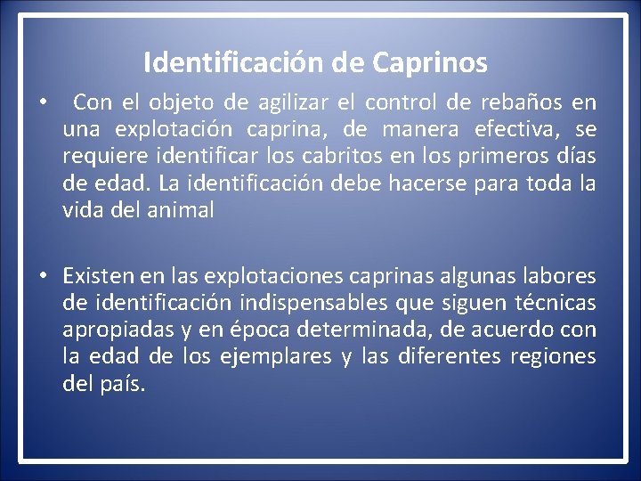 Identificación de Caprinos • Con el objeto de agilizar el control de rebaños en