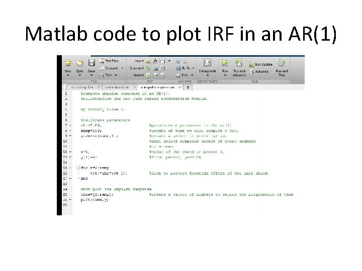 Matlab code to plot IRF in an AR(1) 