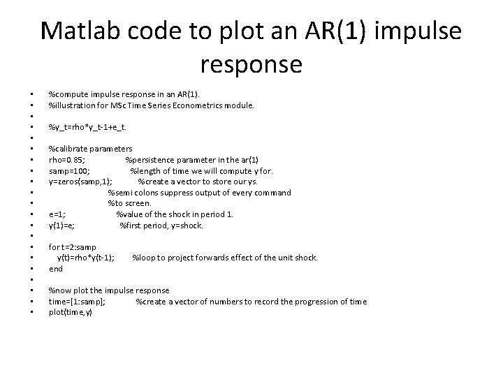 Matlab code to plot an AR(1) impulse response • • • • • •