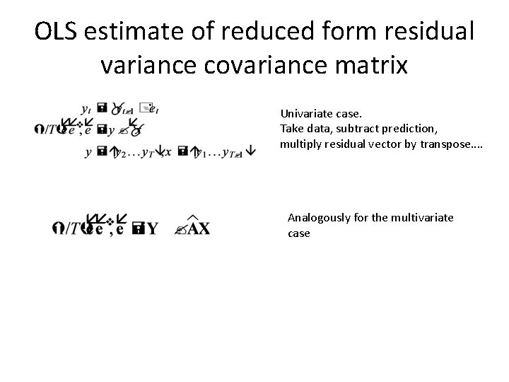 OLS estimate of reduced form residual variance covariance matrix Univariate case. Take data, subtract