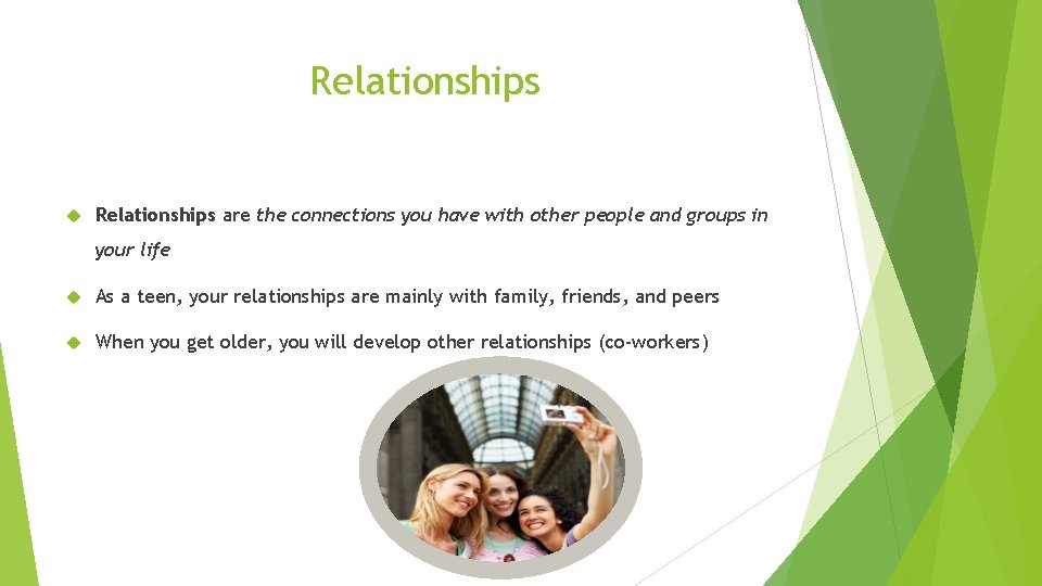 Relationships are the connections you have with other people and groups in your life