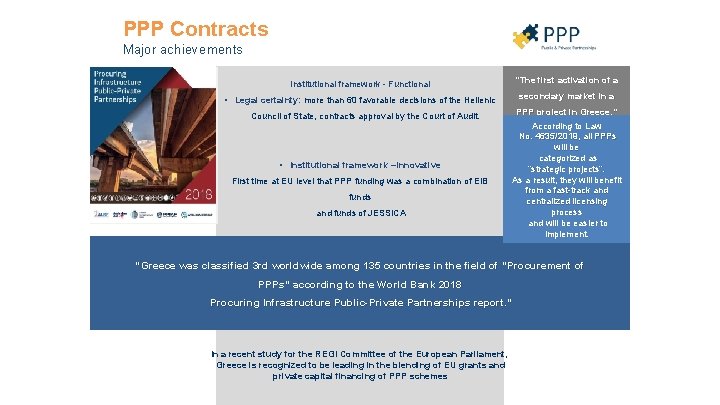 PPP Contracts Major achievements Institutional framework - Functional “The first activation of a •