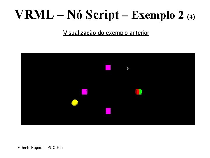 VRML – Nó Script – Exemplo 2 (4) Visualização do exemplo anterior Alberto Raposo