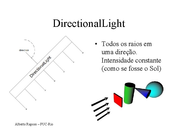 Directional. Light • Todos os raios em uma direção. Intensidade constante (como se fosse