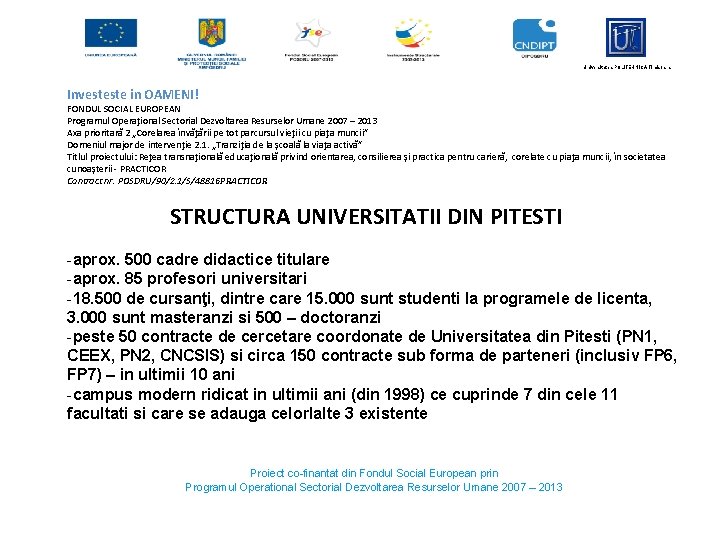 Universitatea POLITEHNICA Timisoara Investeste in OAMENI! FONDUL SOCIAL EUROPEAN Programul Operaţional Sectorial Dezvoltarea Resurselor