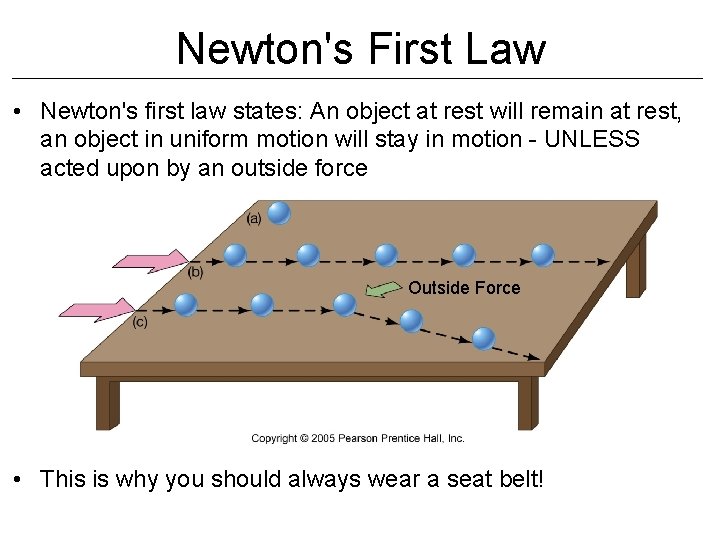 Newton's First Law • Newton's first law states: An object at rest will remain Newton's First Law • Newton's first law states: An object at rest will remain