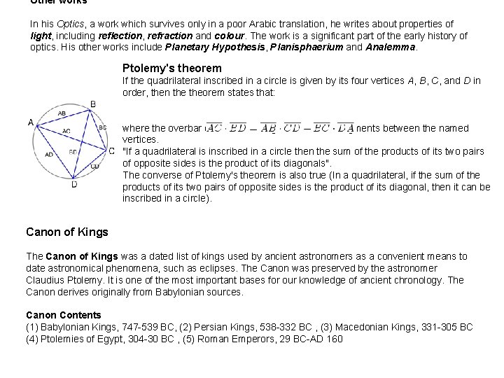 Other works In his Optics, a work which survives only in a poor Arabic Other works In his Optics, a work which survives only in a poor Arabic