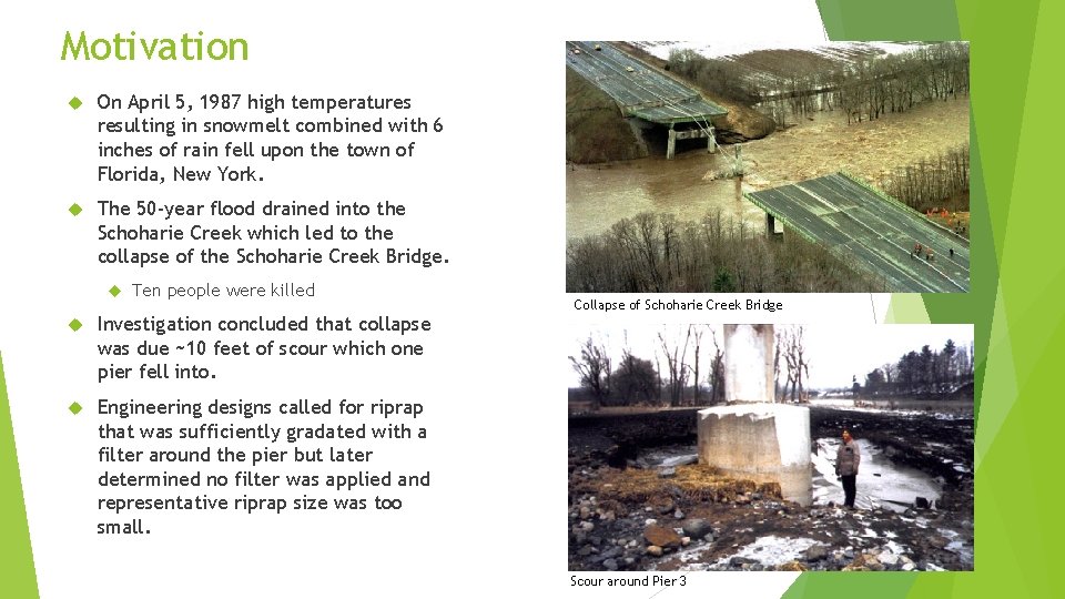 Motivation On April 5, 1987 high temperatures resulting in snowmelt combined with 6 inches