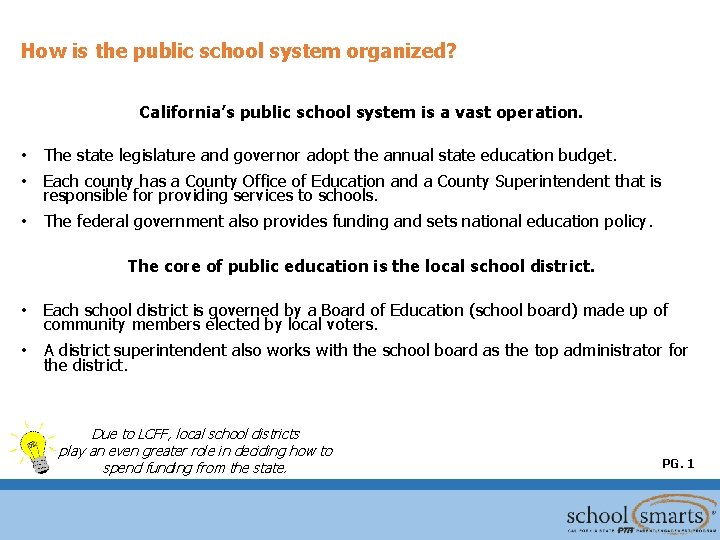 How is the public school system organized? California’s public school system is a vast How is the public school system organized? California’s public school system is a vast
