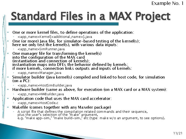 Example No. 1 Standard Files in a MAX Project One or more kernel files, Example No. 1 Standard Files in a MAX Project One or more kernel files,