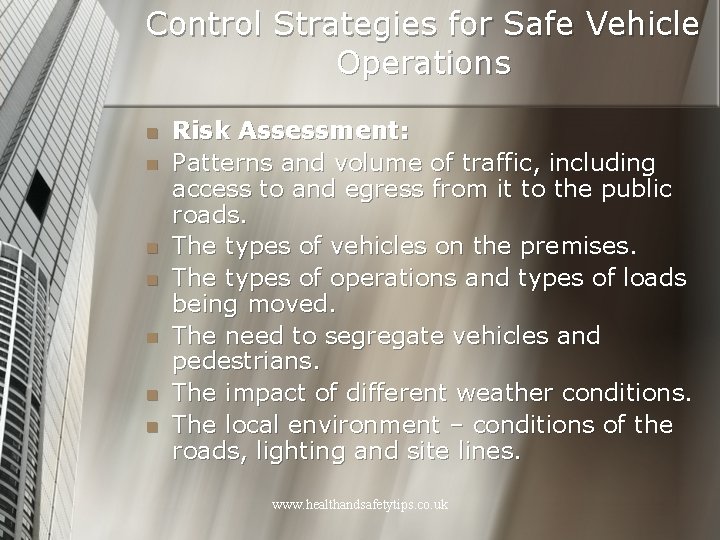 Control Strategies for Safe Vehicle Operations n n n n Risk Assessment: Patterns and