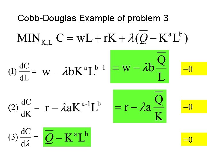 Cobb-Douglas Example of problem 3 =0 =0 =0 