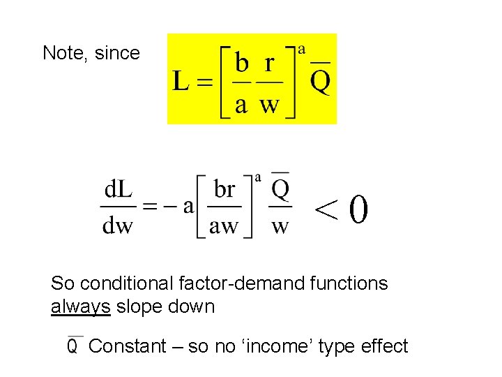 Note, since <0 So conditional factor-demand functions always slope down Constant – so no