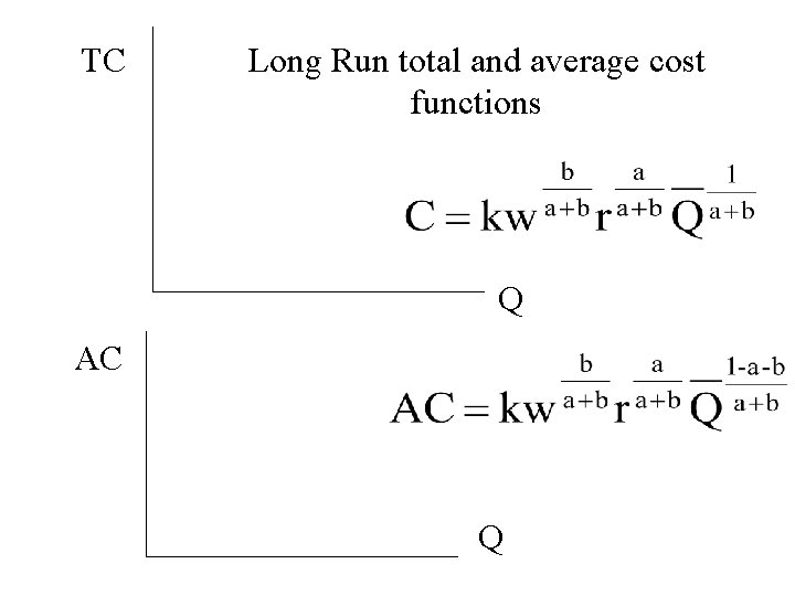 TC Long Run total and average cost functions Q AC Q 