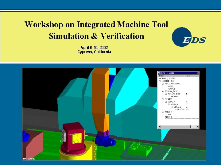 Workshop on Integrated Machine Tool Simulation & Verification April 9 -10, 2002 Cypress, California