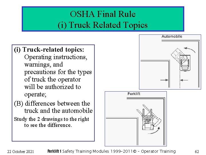 OSHA Final Rule (i) Truck Related Topics (i) Truck-related topics: Operating instructions, warnings, and