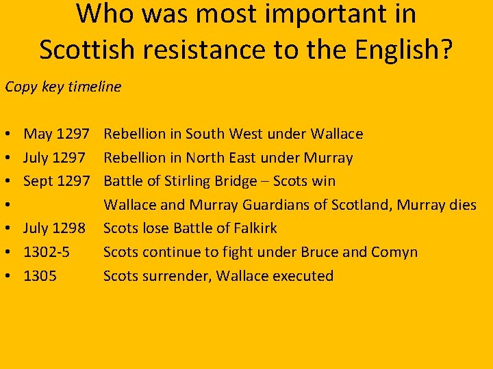 Who was most important in Scottish resistance to the English? Copy key timeline •