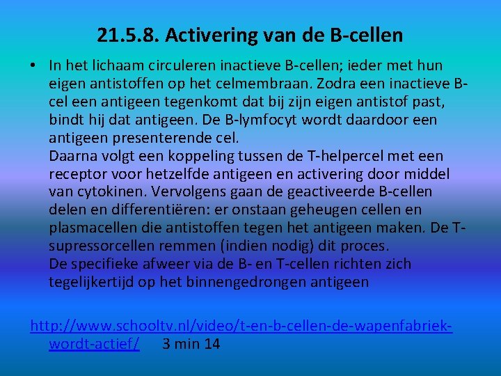 21. 5. 8. Activering van de B-cellen • In het lichaam circuleren inactieve B-cellen;