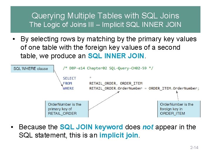 Querying Multiple Tables with SQL Joins The Logic of Joins III – Implicit SQL