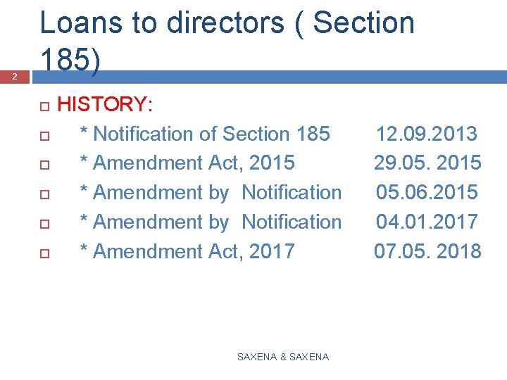 2 Loans to directors ( Section 185) HISTORY: * Notification of Section 185 *