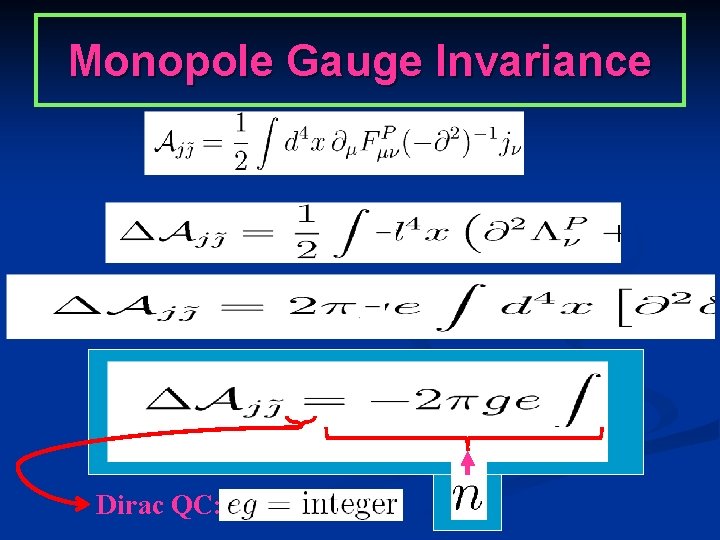 Monopole Gauge Invariance Dirac QC: 