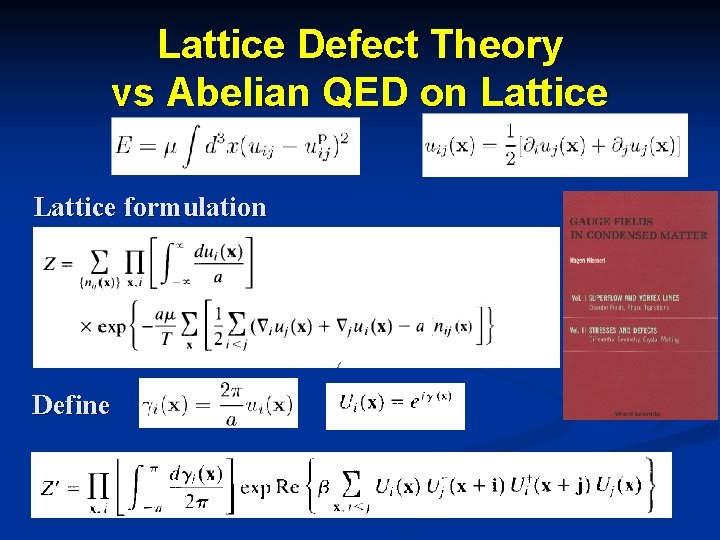 Lattice Defect Theory vs Abelian QED on Lattice formulation Define 