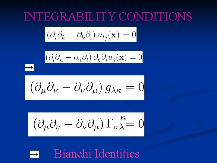 INTEGRABILITY CONDITIONS Bianchi Identities 